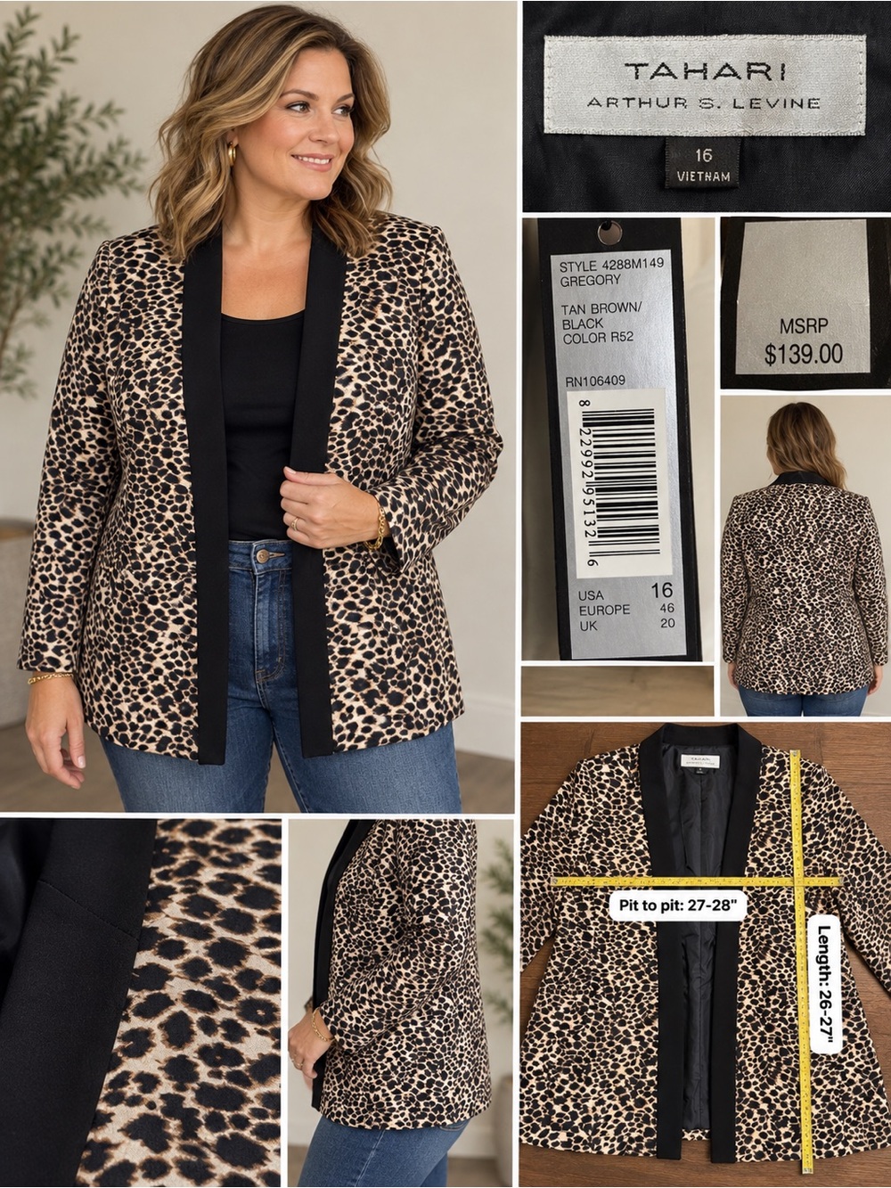 Tahari Tan Brown and Black Blazer Jacket